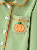 Rylee Faith Designs - Fall Green Kids Pajamas Set Pumpkin Embroidery Button Sleepwear - alternate view 3