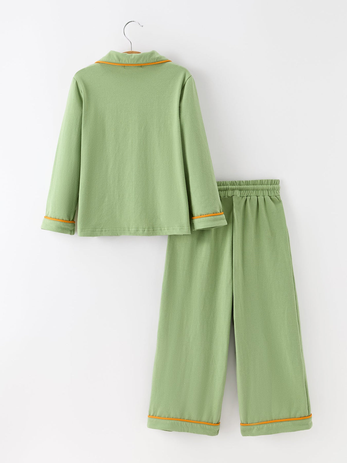Rylee Faith Designs - Fall Green Kids Pajamas Set Pumpkin Embroidery Button Sleepwear - alternate view 2