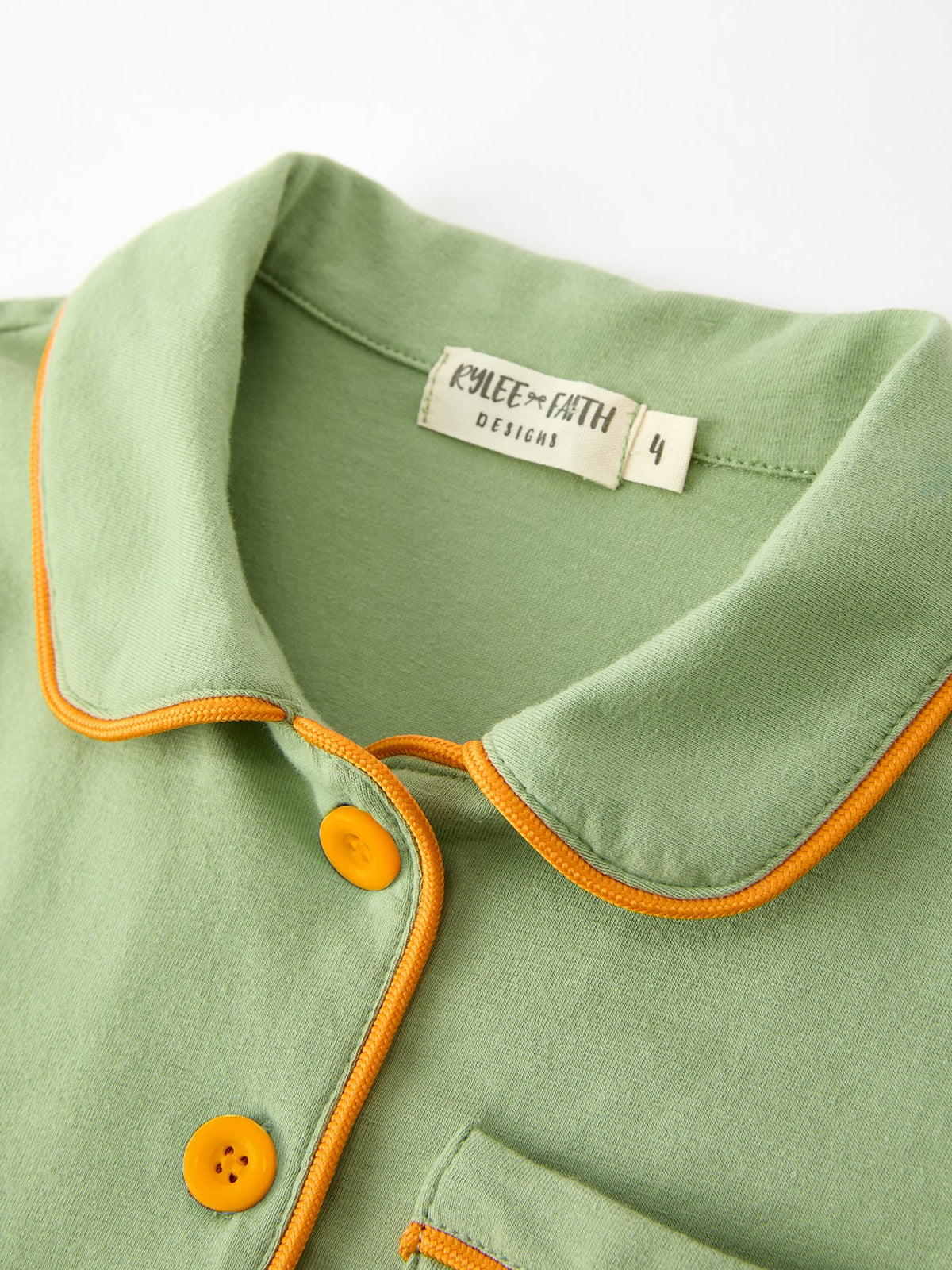 Rylee Faith Designs - Fall Green Kids Pajamas Set Pumpkin Embroidery Button Sleepwear - alternate view 4