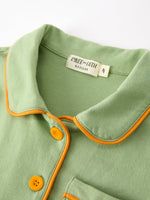 Rylee Faith Designs - Fall Green Kids Pajamas Set Pumpkin Embroidery Button Sleepwear - alternate view 4