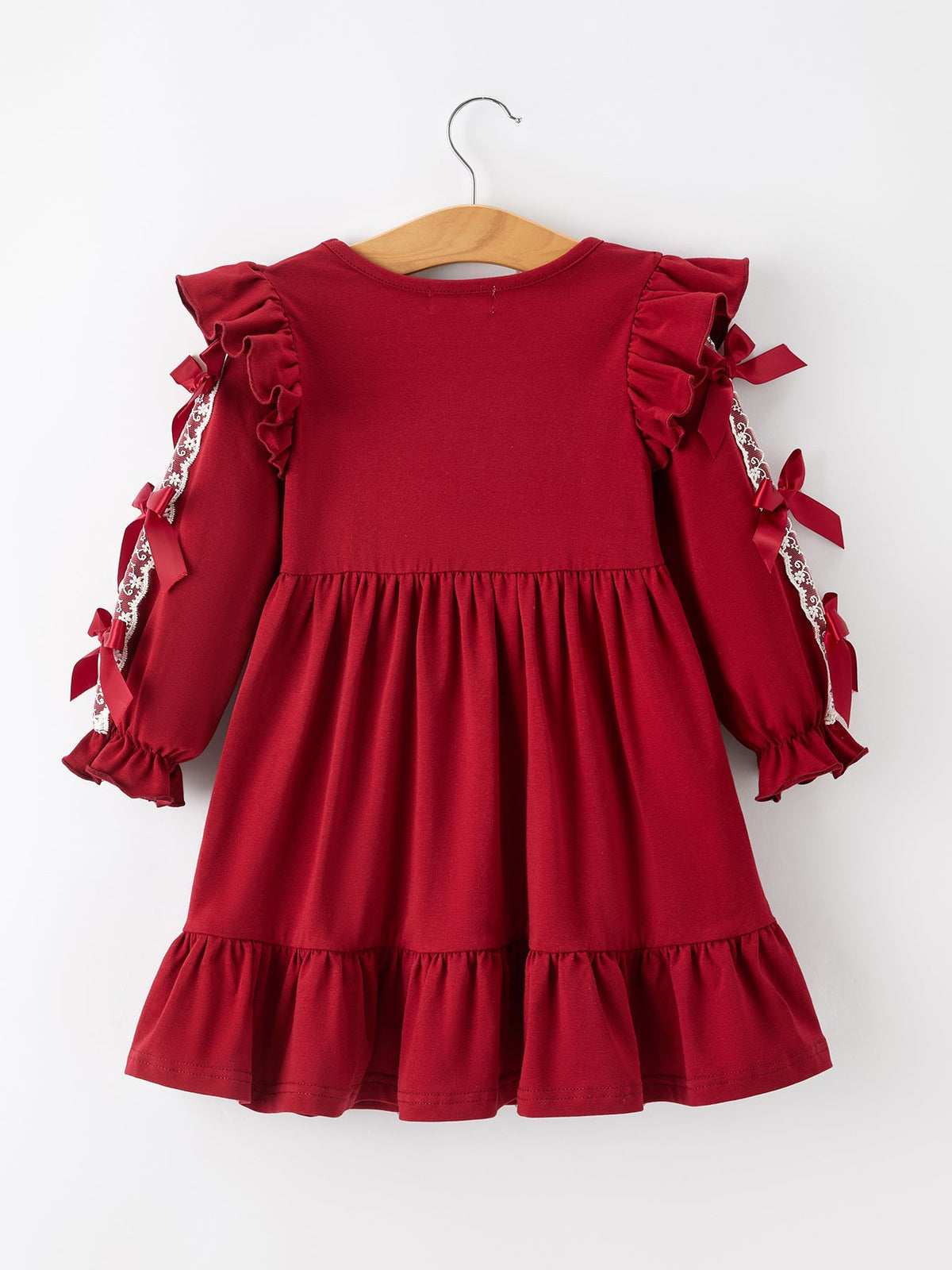 Rylee Faith Designs - Christmas Girls Red Lace Bow Ruffle Dress - alternate view 2