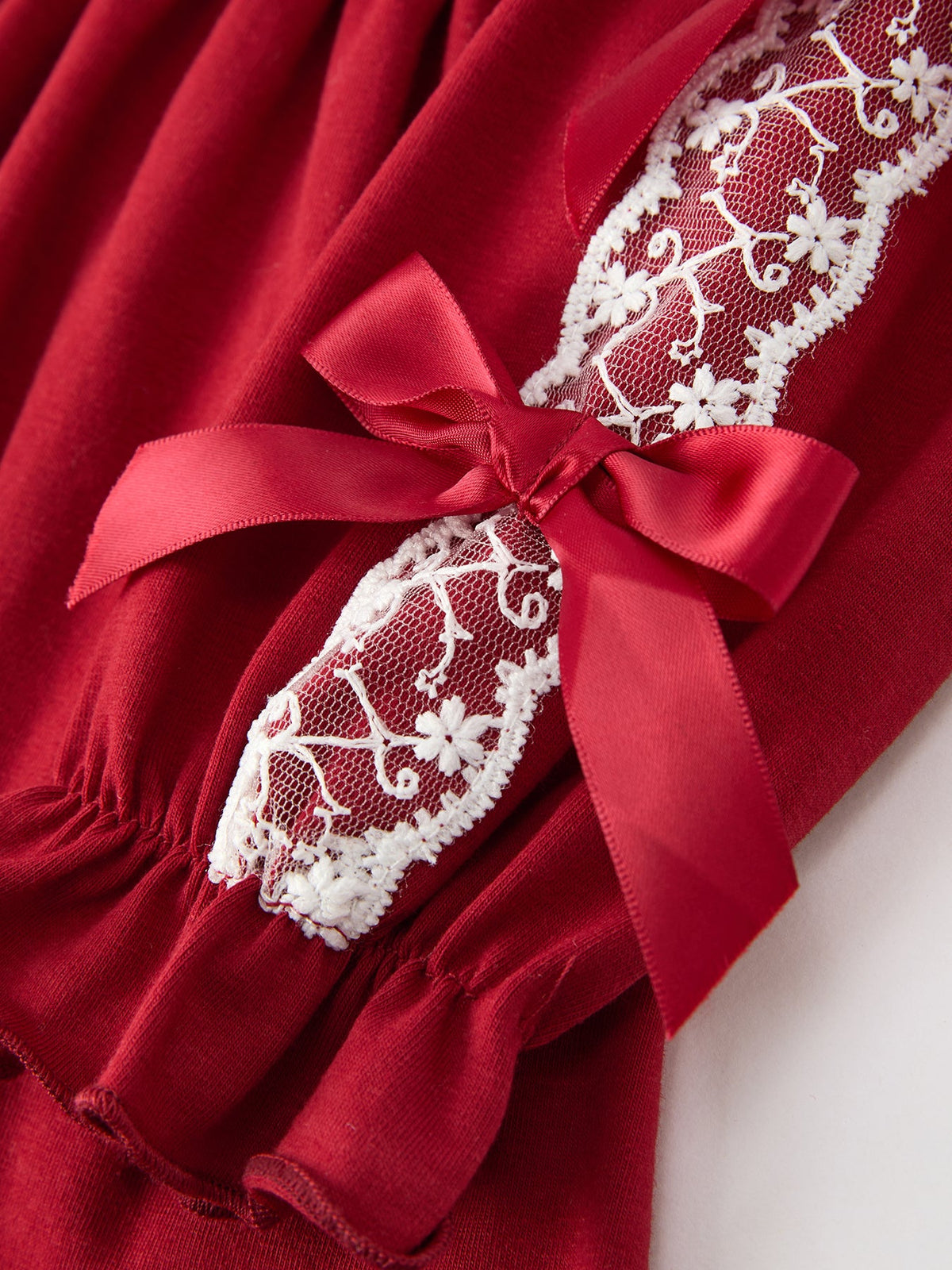Rylee Faith Designs - Christmas Girls Red Lace Bow Ruffle Dress - alternate view 4