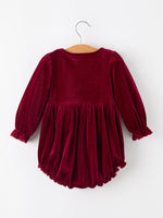 Rylee Faith Designs - Baby Girls Christmas Burgundy Velvet Plaid Bow Romper - alternate view 2
