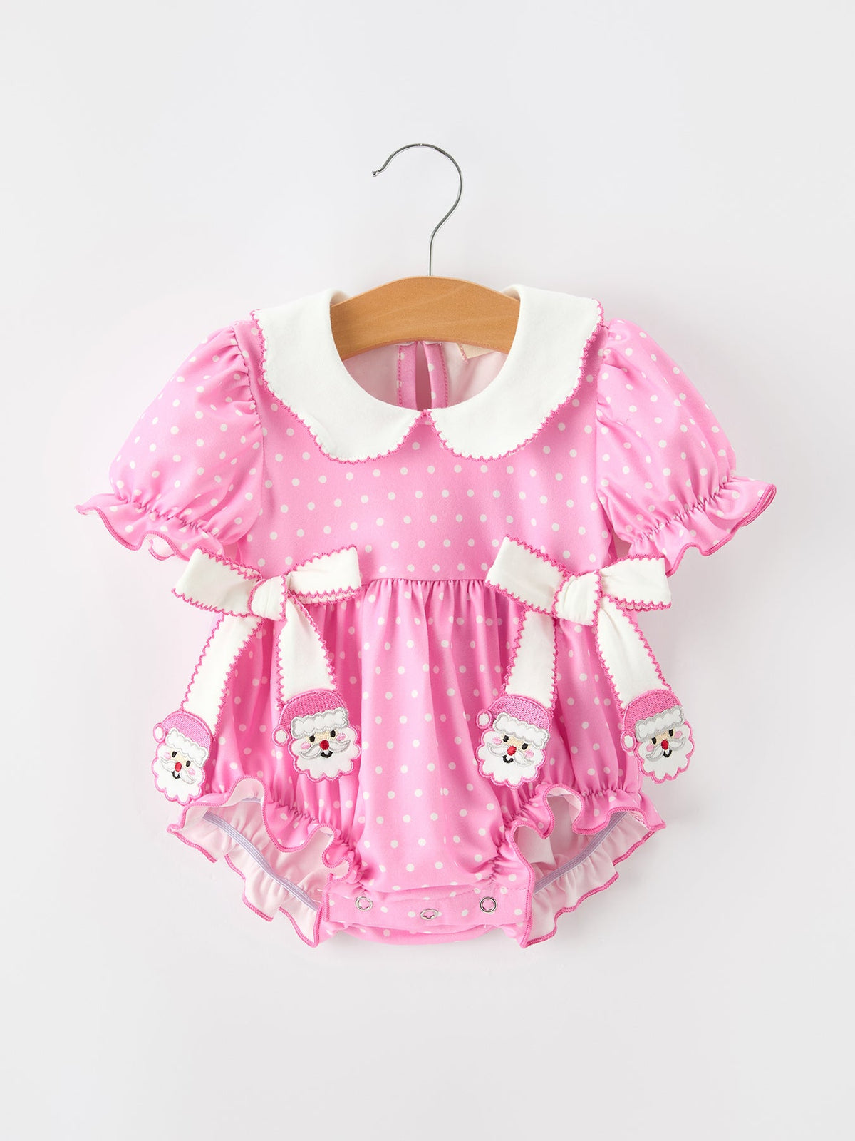 Rylee Faith Designs - Christmas Baby Girls Santa Bow Peter Pan Collar Romper