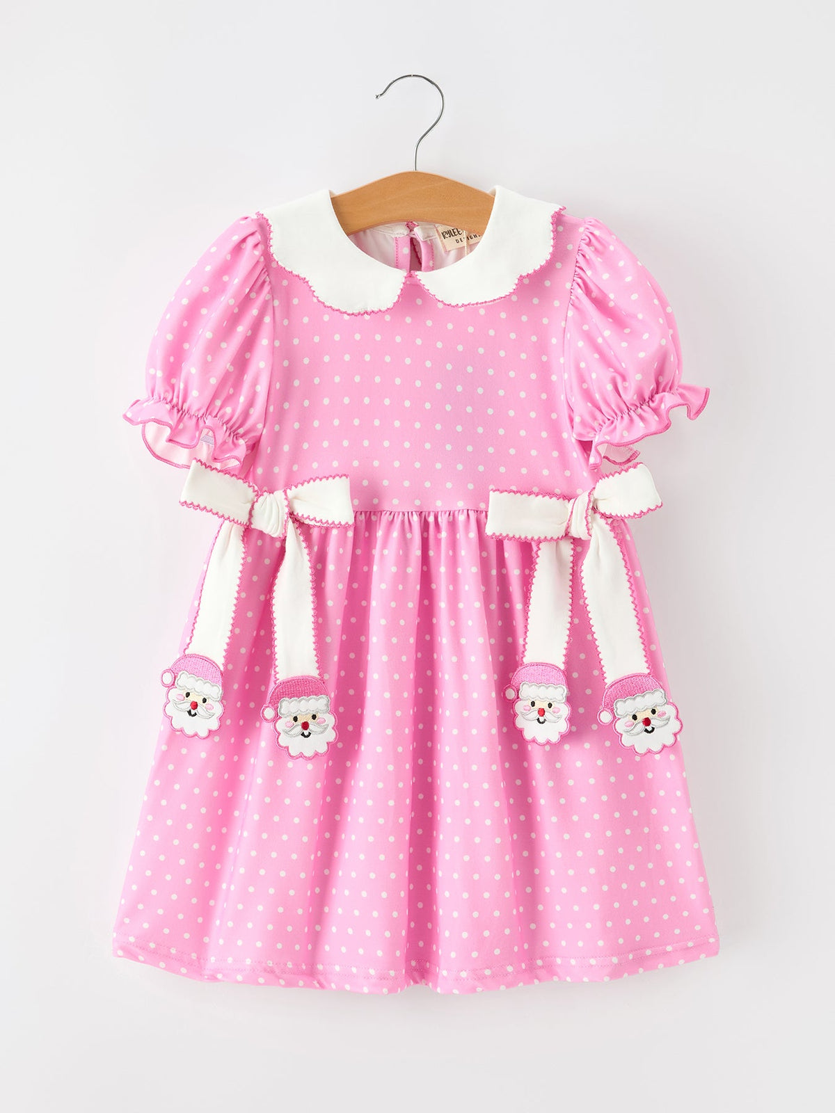 Rylee Faith Designs - Christmas Girls Santa Bow Peter Pan Collar Dress