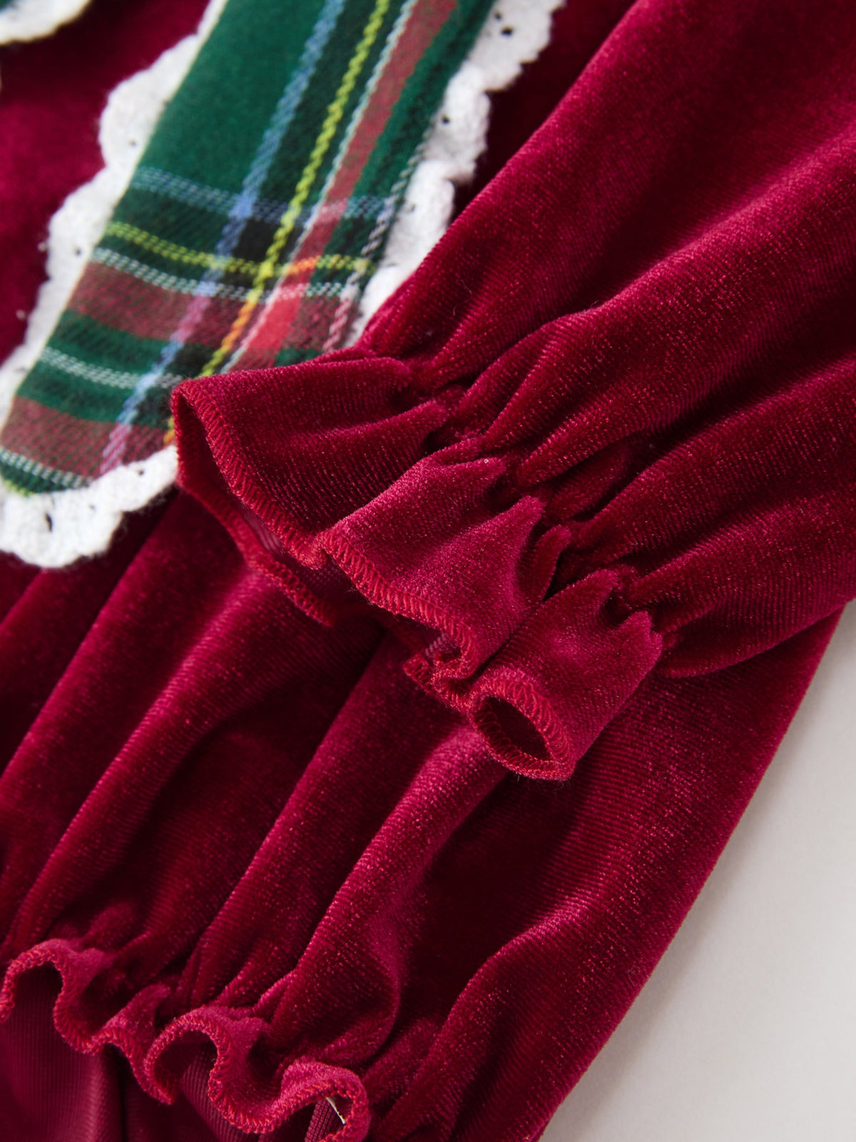 Rylee Faith Designs - Baby Girls Christmas Burgundy Velvet Plaid Bow Romper - alternate view 4