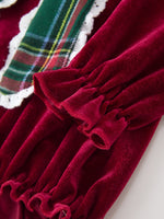 Rylee Faith Designs - Baby Girls Christmas Burgundy Velvet Plaid Bow Romper - alternate view 4