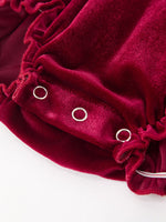Rylee Faith Designs - Baby Girls Christmas Burgundy Velvet Plaid Bow Romper - alternate view 5