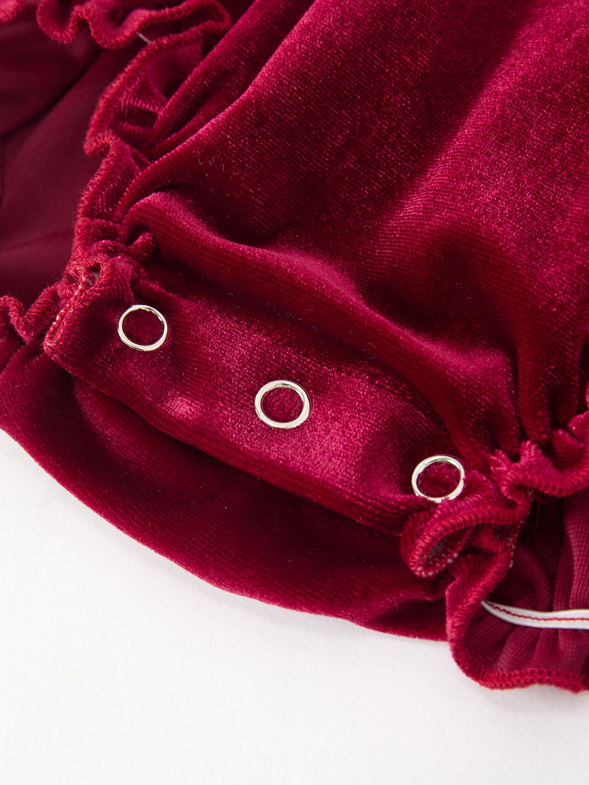 Rylee Faith Designs - Baby Girls Christmas Burgundy Velvet Plaid Bow Romper - alternate view 5