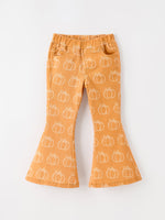 Rylee Faith Designs - Fall Girls Pumpkin Bow Bell Bottom Pants