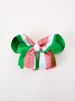 Rylee Faith Designs - Christmas Red Lace Green Layered Bow Hair Clip 6.3 Inches - alternate view 2