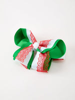 Rylee Faith Designs - Christmas Red Lace Green Layered Bow Hair Clip 6.3 Inches - alternate view 3