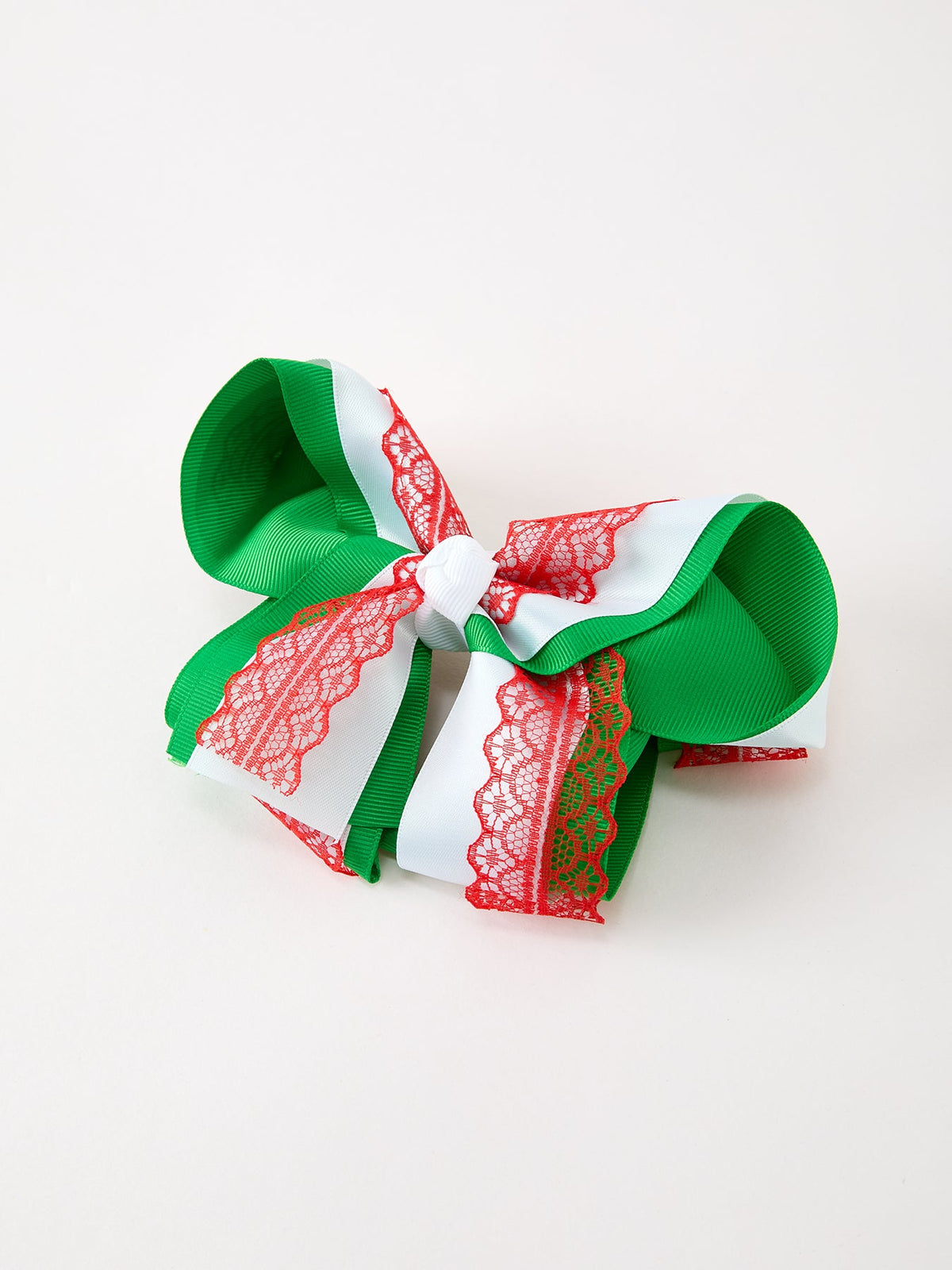 Rylee Faith Designs - Christmas Red Lace Green Layered Bow Hair Clip 6.3 Inches - alternate view 3