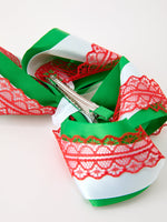 Rylee Faith Designs - Christmas Red Lace Green Layered Bow Hair Clip 6.3 Inches - alternate view 5