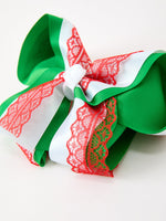 Rylee Faith Designs - Christmas Red Lace Green Layered Bow Hair Clip 6.3 Inches - alternate view 6