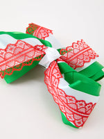 Rylee Faith Designs - Christmas Red Lace Green Layered Bow Hair Clip 6.3 Inches - alternate view 7