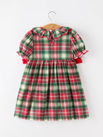 Rylee Faith Designs - Christmas Girls Plaid Smocked Ruffle Collar Bow Dress - alternate view 2
