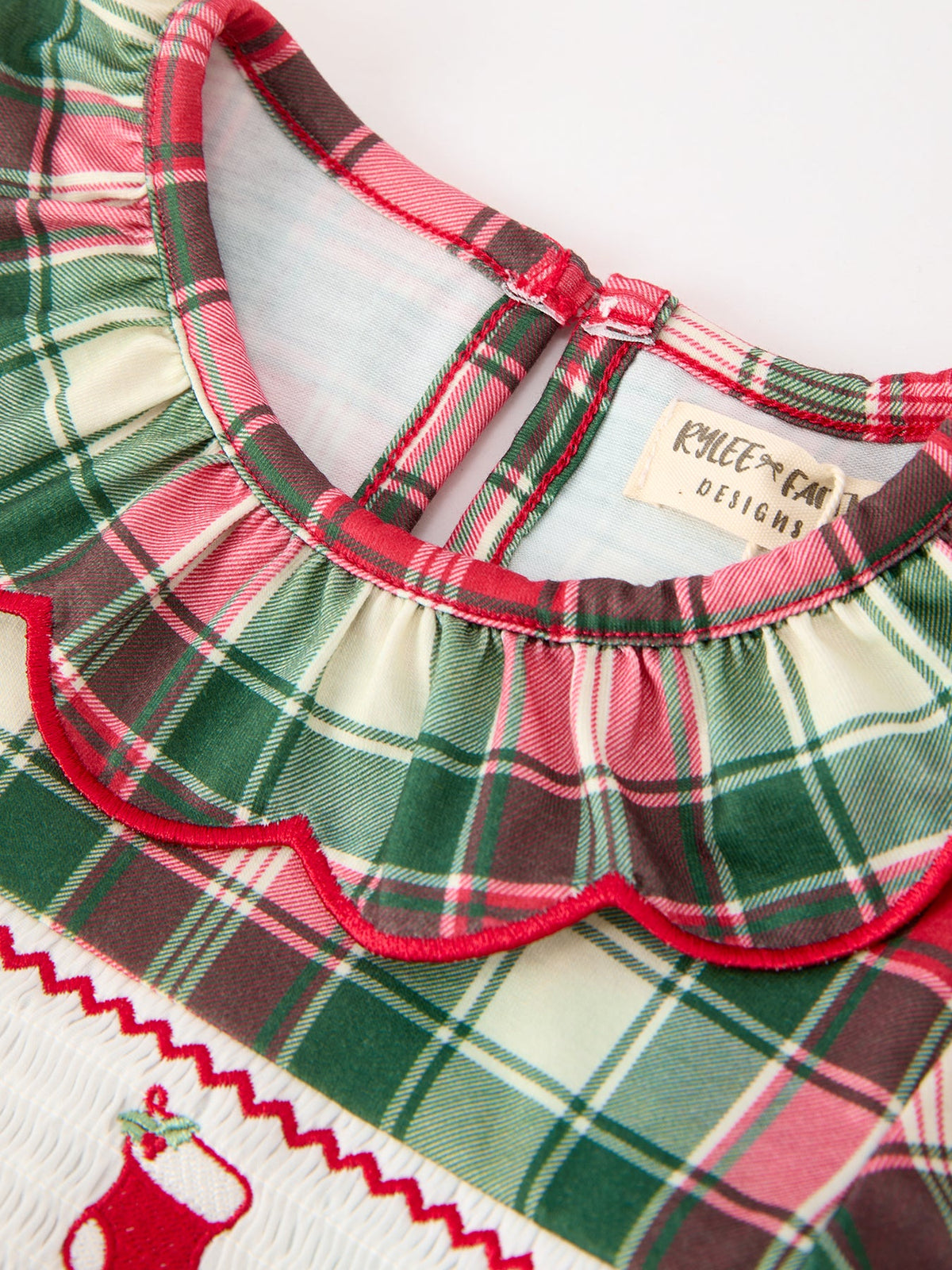 Rylee Faith Designs - Christmas Girls Plaid Smocked Ruffle Collar Bow Dress - alternate view 3