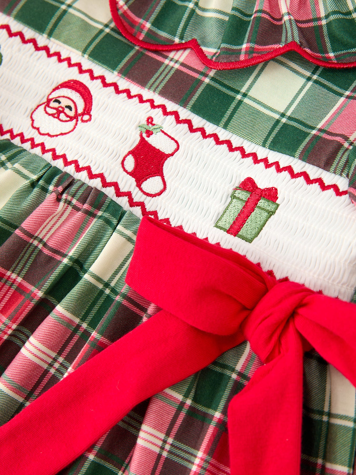 Rylee Faith Designs - Christmas Girls Plaid Smocked Ruffle Collar Bow Dress - alternate view 4