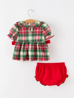 Rylee Faith Designs - Christmas Girls Plaid Smocked Ruffle Collar Bloomer Set - alternate view 2