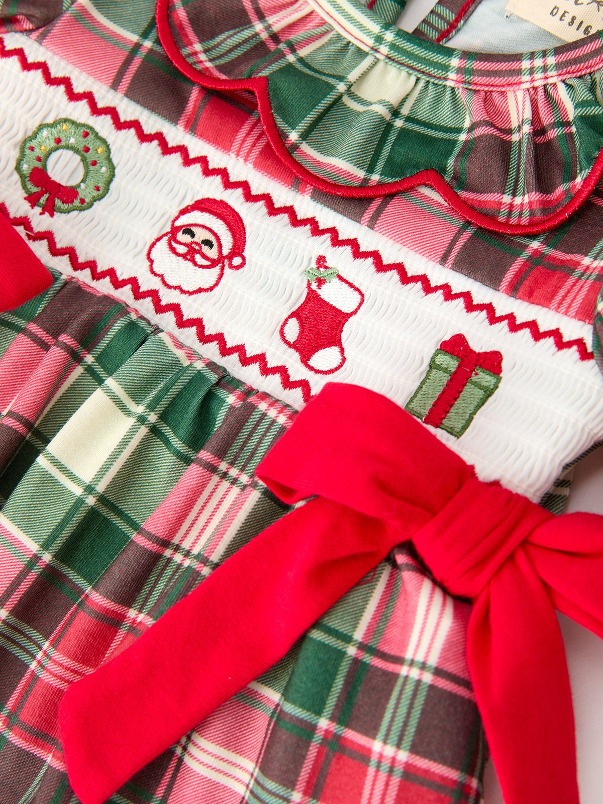 Rylee Faith Designs - Christmas Girls Plaid Smocked Ruffle Collar Bloomer Set - alternate view 3