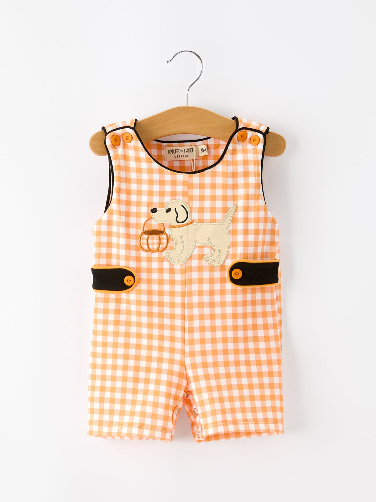 Rylee Faith Designs - Boys Halloween Dog Pumpkin Jonjon Plaid Trim Outfit