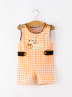 Rylee Faith Designs - Boys Halloween Dog Pumpkin Jonjon Plaid Trim Outfit