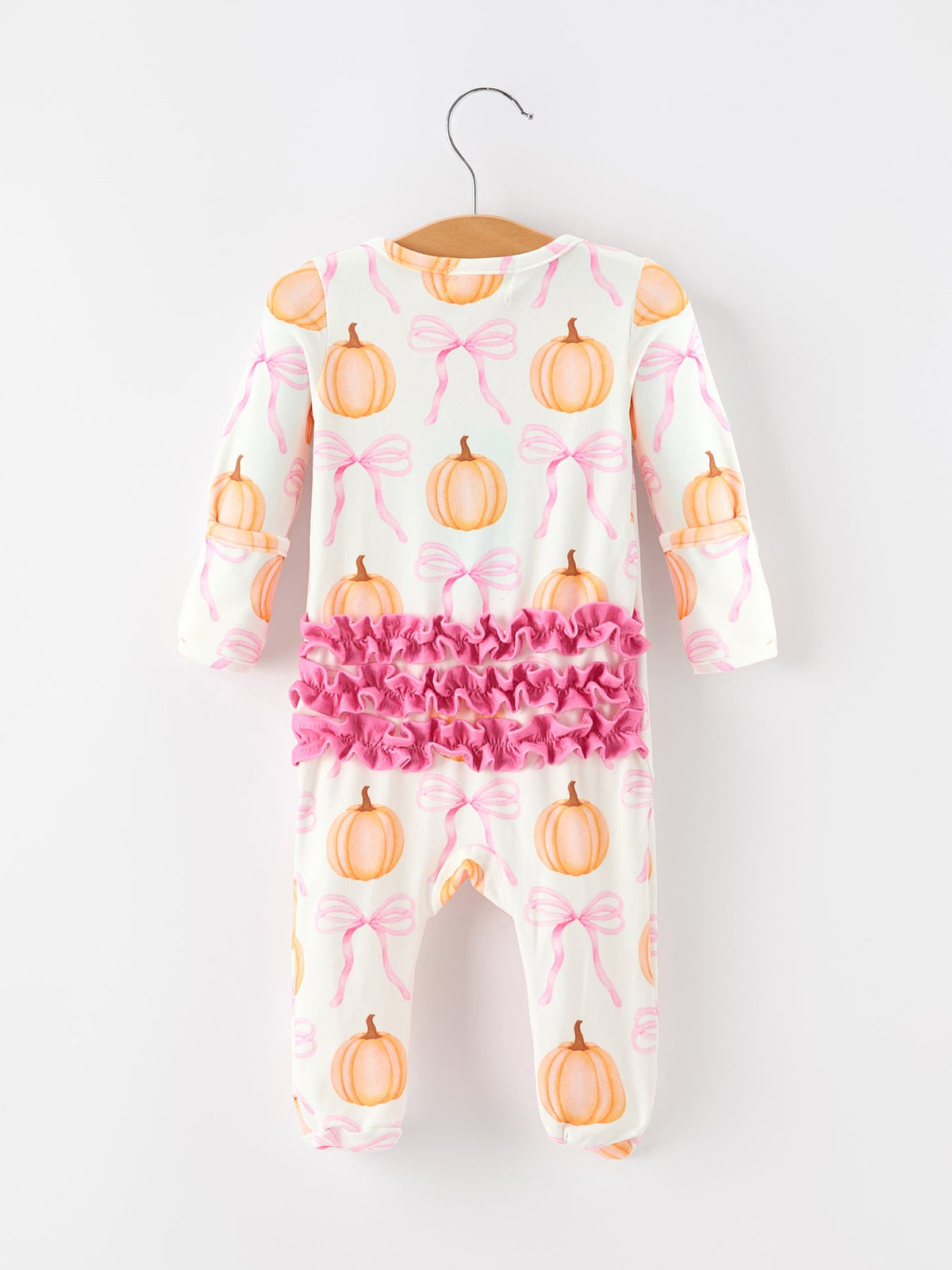 Rylee Faith Designs - Fall Baby Girls Pumpkin Bow Ruffle Zip Romper - alternate view 2