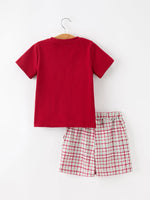 Rylee Faith Designs - Fall Pumpkin Boys Outfit Set Red Tee Plaid Shorts Set - alternate view 2