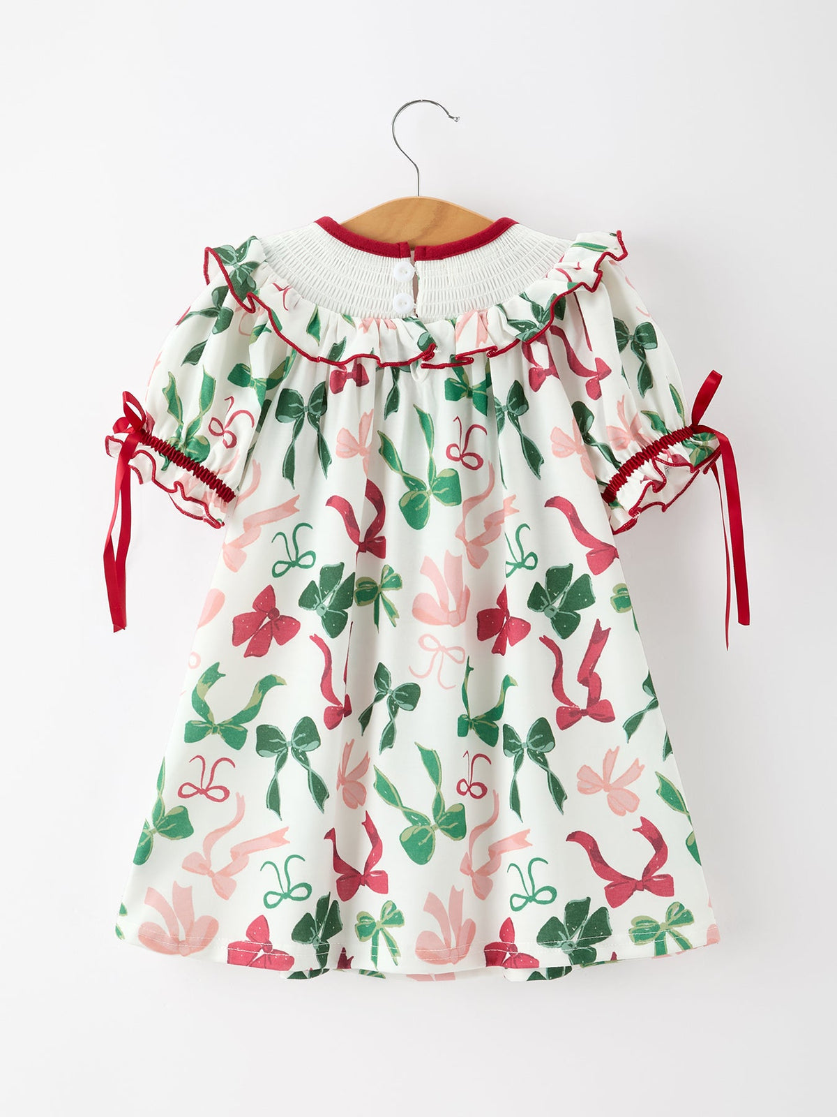 Rylee Faith Designs - Christmas Girls Holly Jolly Bow Smocked Ruffle Dress - alternate view 2