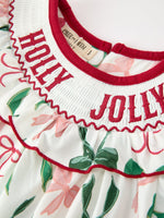 Rylee Faith Designs - Christmas Girls Holly Jolly Bow Smocked Ruffle Dress - alternate view 3