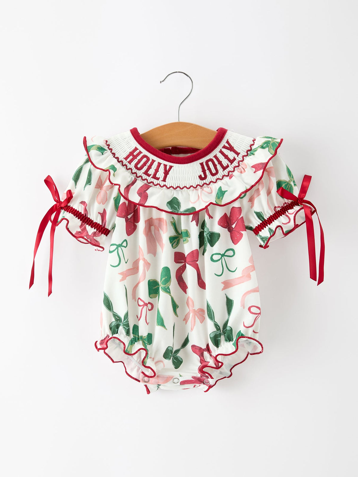 Rylee Faith Designs - Christmas Baby Girls Holly Jolly Smocked Bubble Romper