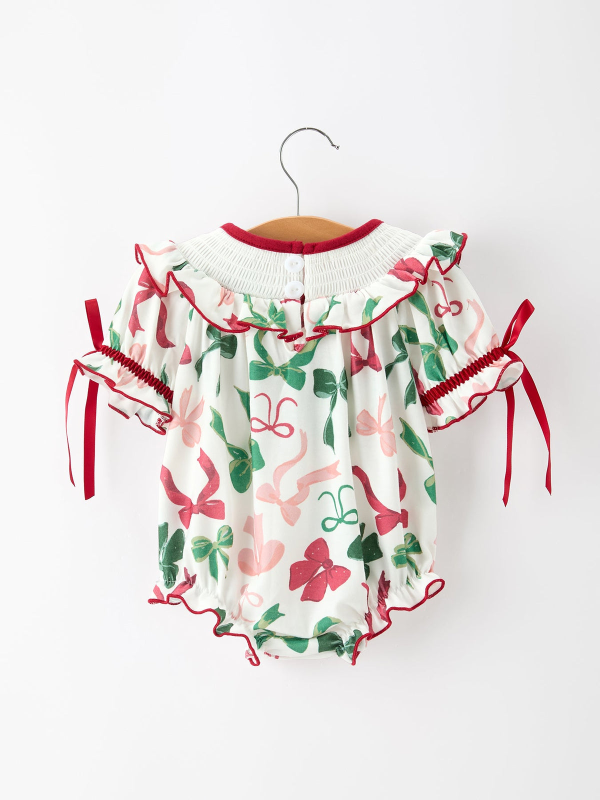 Rylee Faith Designs - Christmas Baby Girls Holly Jolly Smocked Bubble Romper - alternate view 2