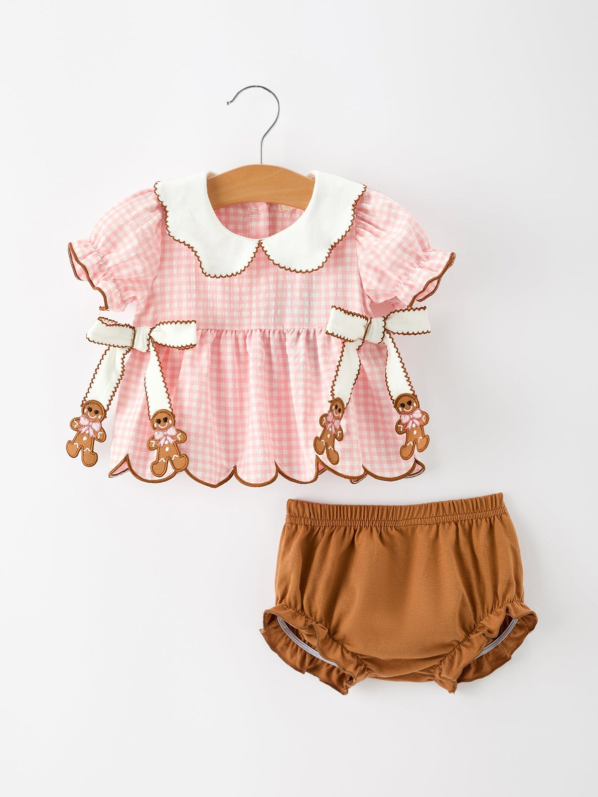 Rylee Faith Designs - Christmas Girls Gingerbread Peter Pan Collar Bloomer Set - alternate view 7