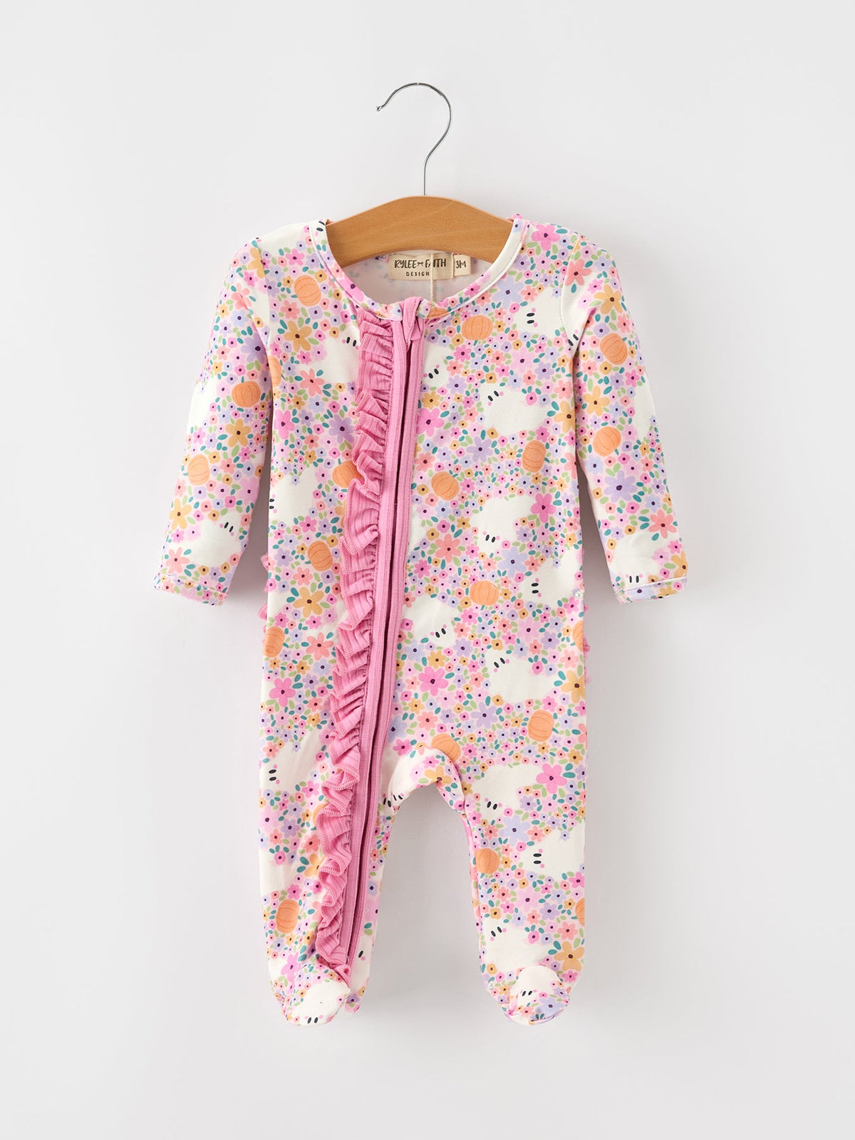 Rylee Faith Designs - Halloween Ghost Baby Zip Romper Ruffle Trim