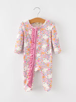 Rylee Faith Designs - Halloween Ghost Baby Zip Romper Ruffle Trim