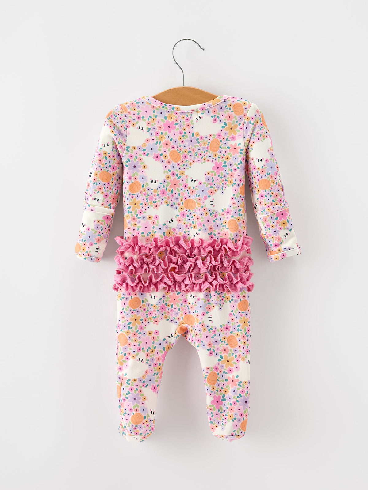 Rylee Faith Designs - Halloween Ghost Baby Zip Romper Ruffle Trim - alternate view 2