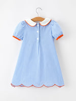 Rylee Faith Designs - Fall Girls Plaid Pumpkin Appliqué Peter Pan Collar Dress - alternate view 2