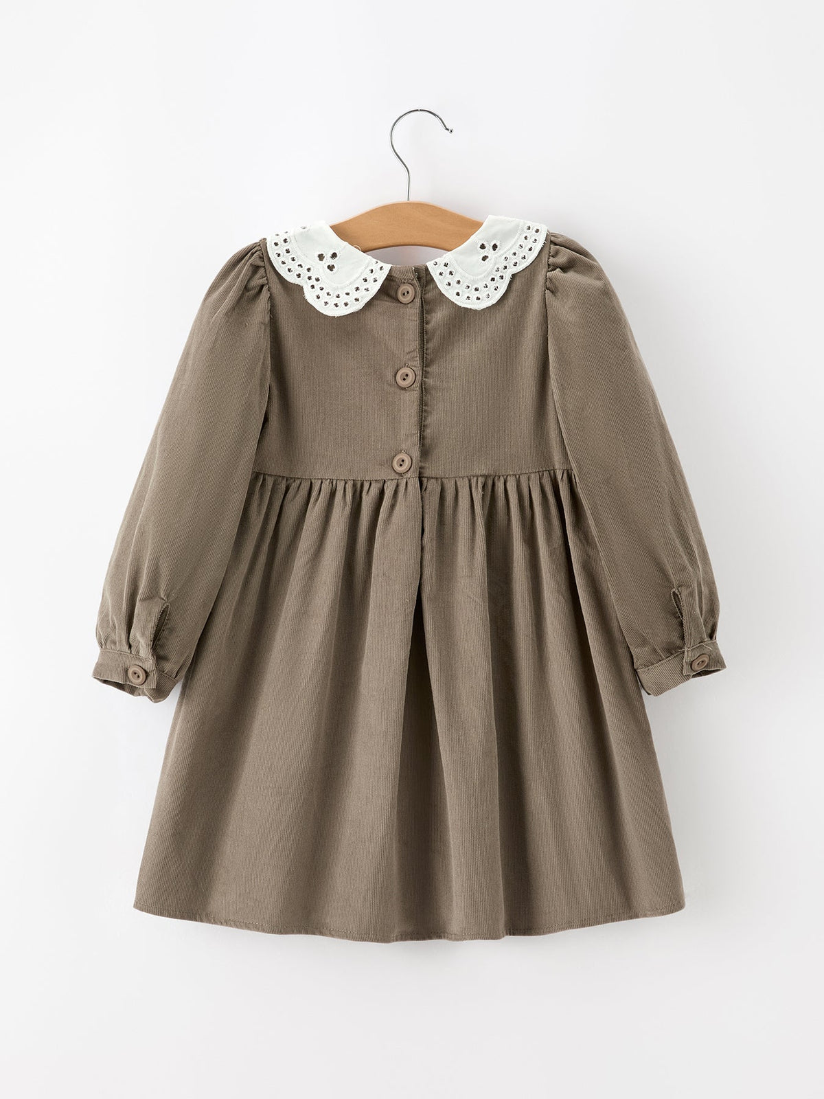 Rylee Faith Designs - Fall Girls Pumpkin Smocked Eyelet Collar Corduroy Dress - alternate view 2