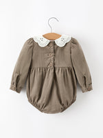 Rylee Faith Designs - Fall Baby Girls Pumpkin Smocked Eyelet Collar Romper - alternate view 2