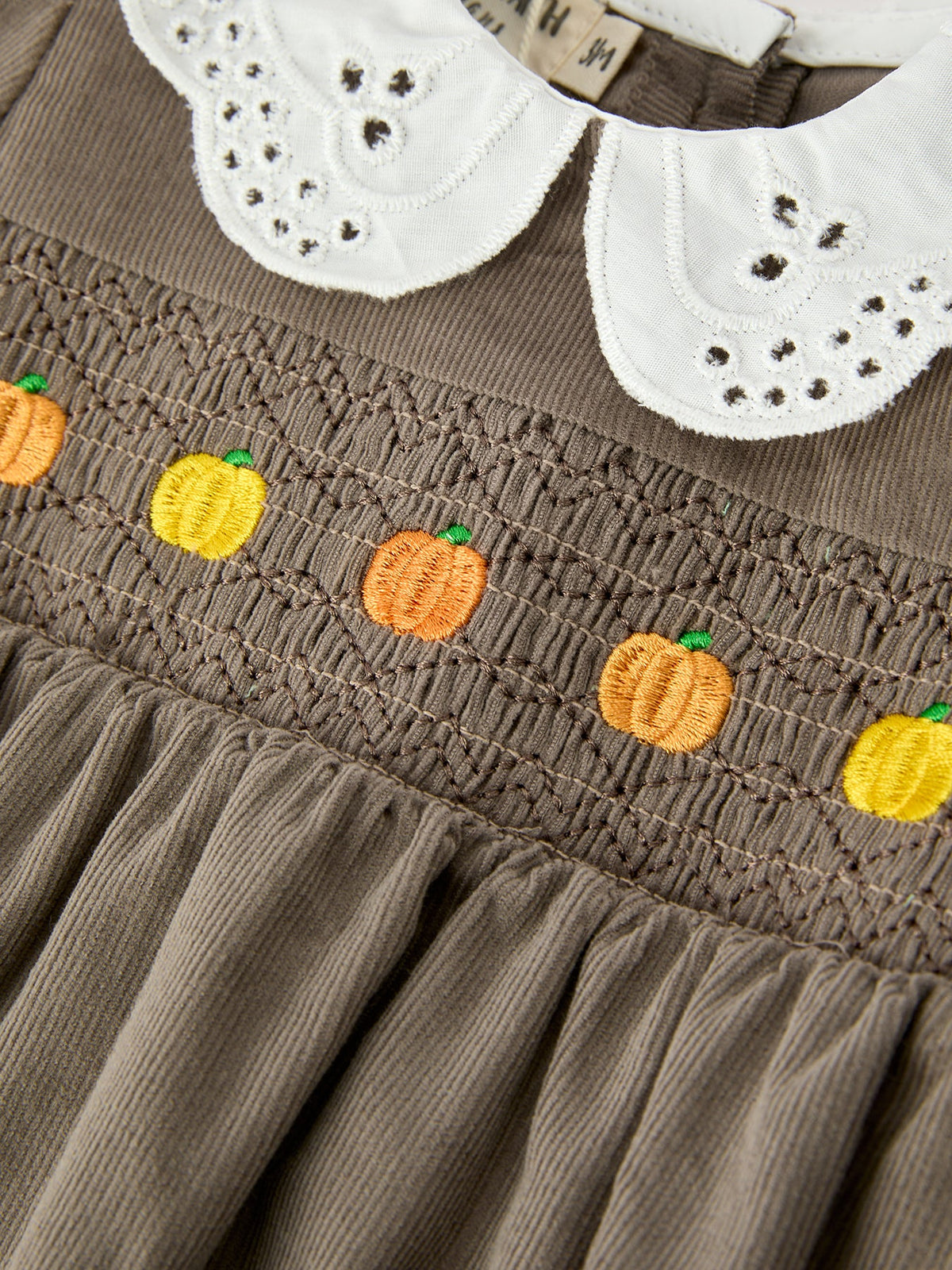 Rylee Faith Designs - Fall Baby Girls Pumpkin Smocked Eyelet Collar Romper - alternate view 3