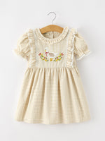 Rylee Faith Designs - Girls Goose Embroidered Beige Plaid Ruffle Dress