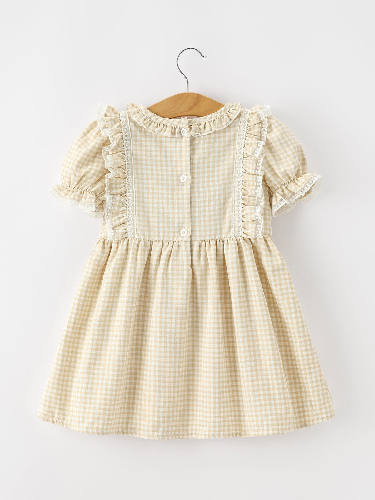 Rylee Faith Designs - Girls Goose Embroidered Beige Plaid Ruffle Dress - alternate view 2
