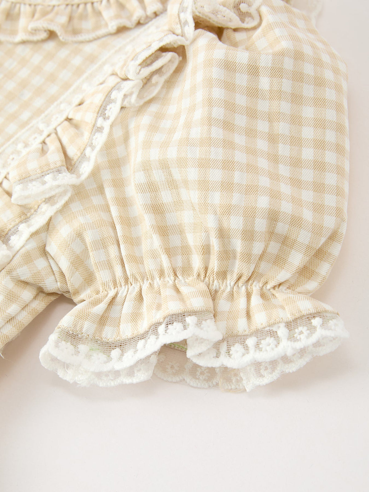 Rylee Faith Designs - Girls Goose Embroidered Beige Plaid Ruffle Dress - alternate view 4