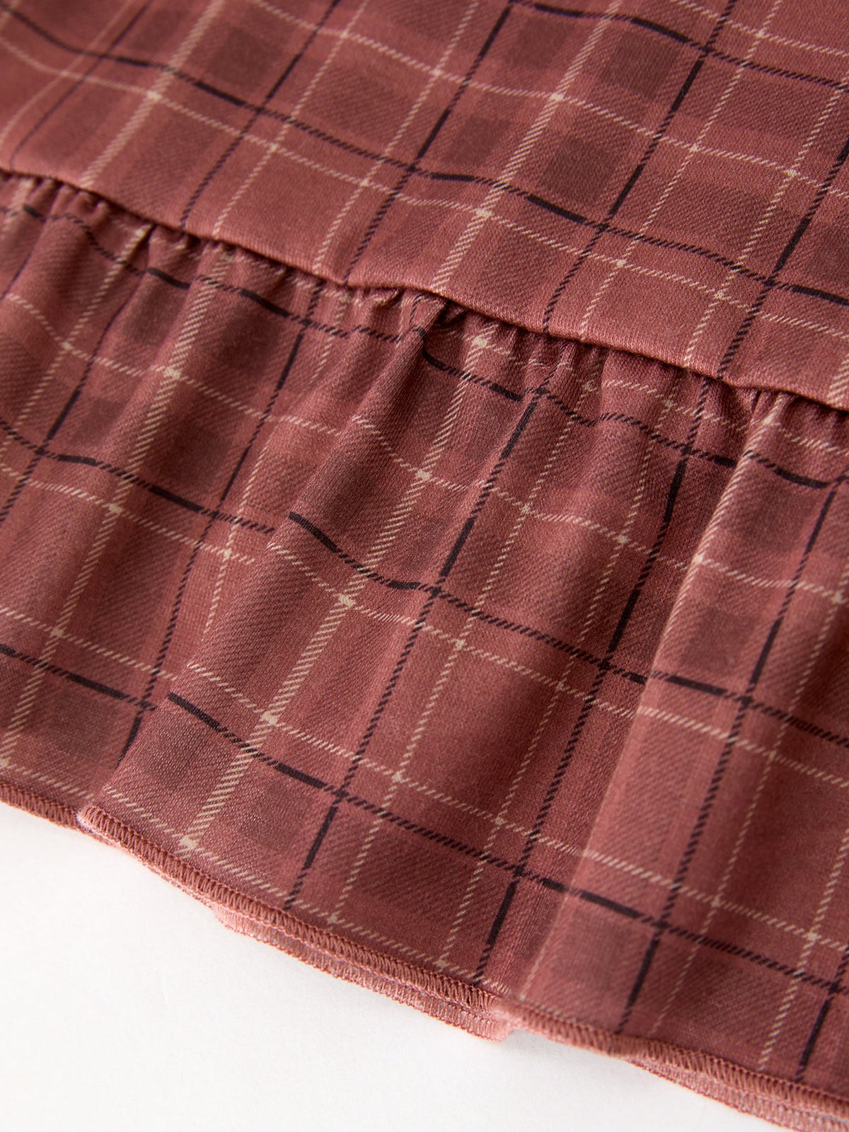 Rylee Faith Designs - Girls Brown Plaid Lace-Trim Peter Pan Collar Dress - alternate view 5