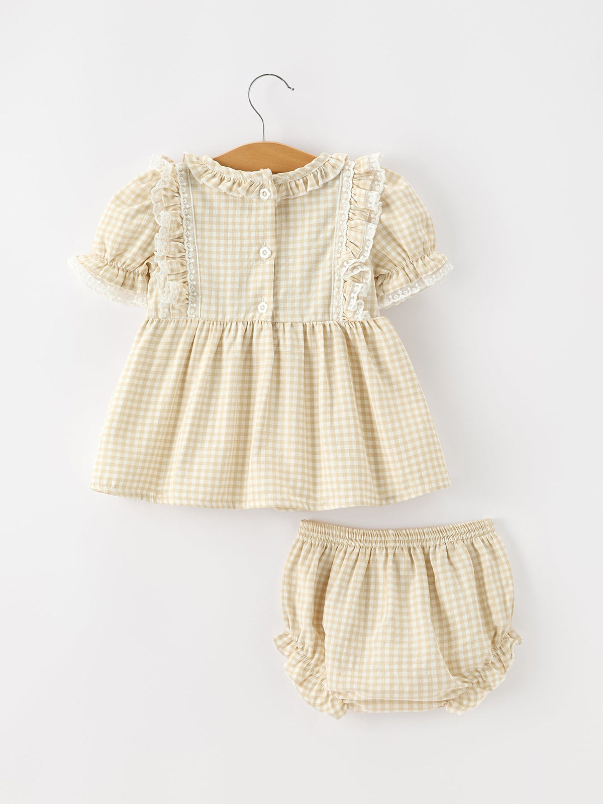 Rylee Faith Designs - Baby Girls Goose Embroidered Beige Plaid Ruffle Bloomer Set - alternate view 2