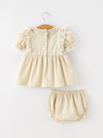 Rylee Faith Designs - Baby Girls Goose Embroidered Beige Plaid Ruffle Bloomer Set - alternate view 2