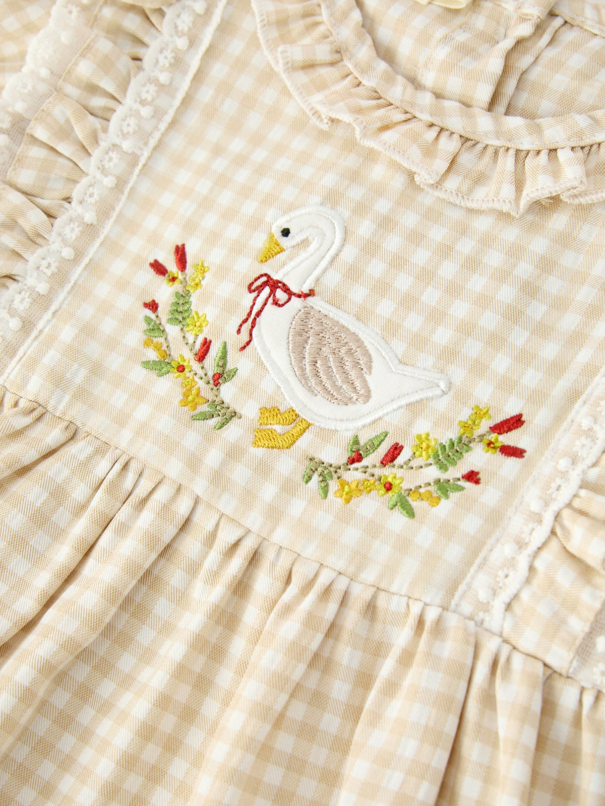 Rylee Faith Designs - Baby Girls Goose Embroidered Beige Plaid Ruffle Bloomer Set - alternate view 3