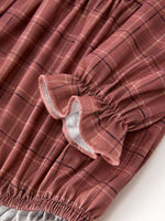Rylee Faith Designs - Baby Girls Brown Plaid Floral Lace Collar Romper - alternate view 4