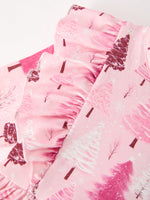 Rylee Faith Designs - Christmas Tree Print Girls Pink Ruffle Long Sleeve Dress - alternate view 4